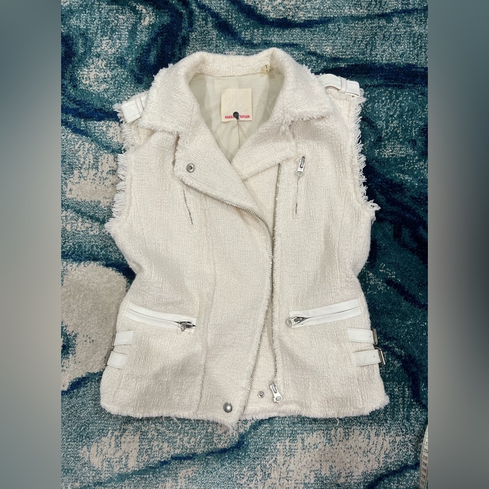 Rebecca Taylor boucle white cream moto vest